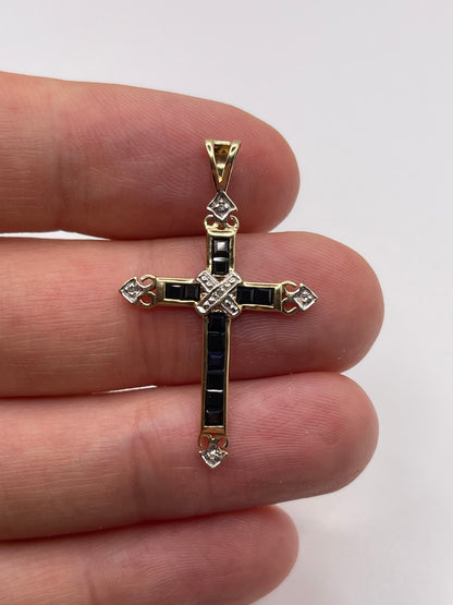 9ct gold sapphire and diamond cross pendant