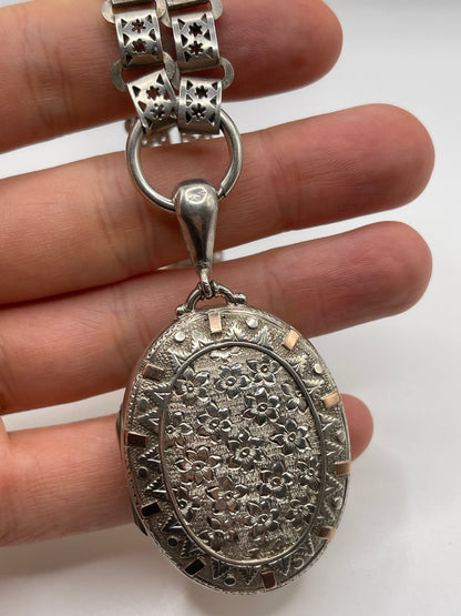 Antique silver locket and collar