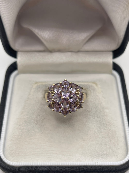9ct gold amethyst cluster ring
