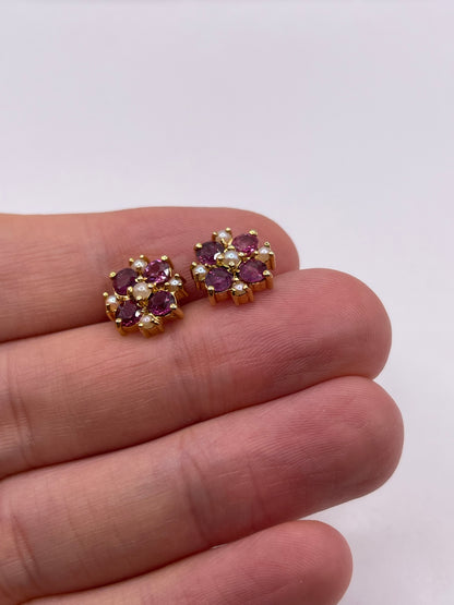 9ct gold ruby and pearl earrings