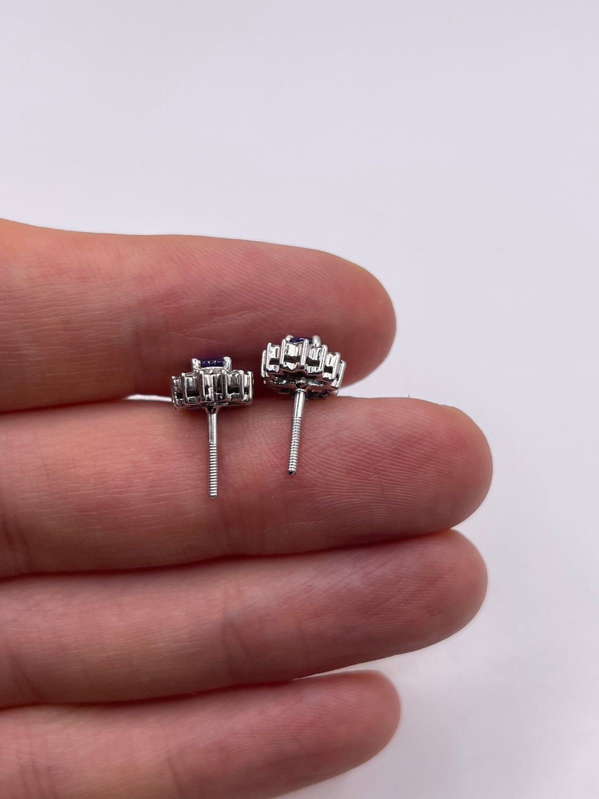 9ct white gold tanzanite and diamond earrings