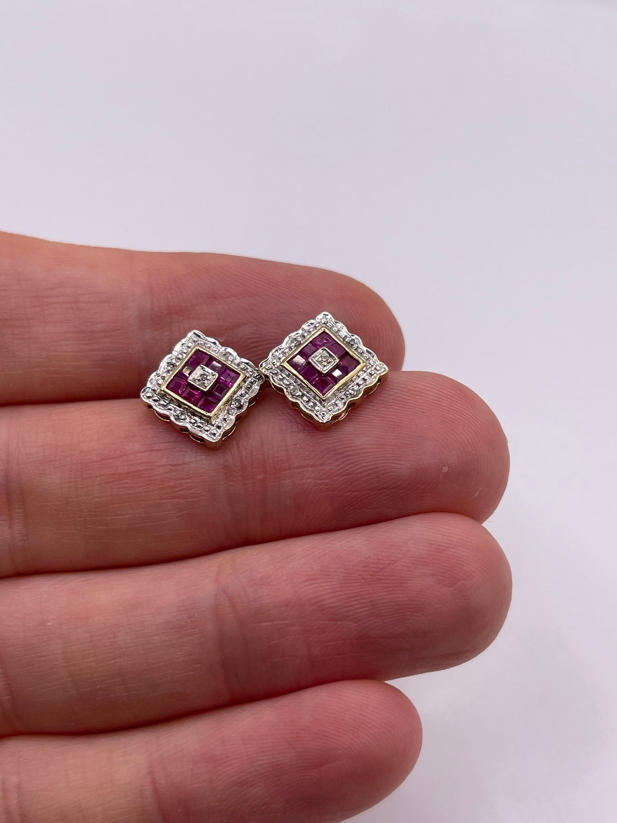 9ct gold ruby and diamond earrings