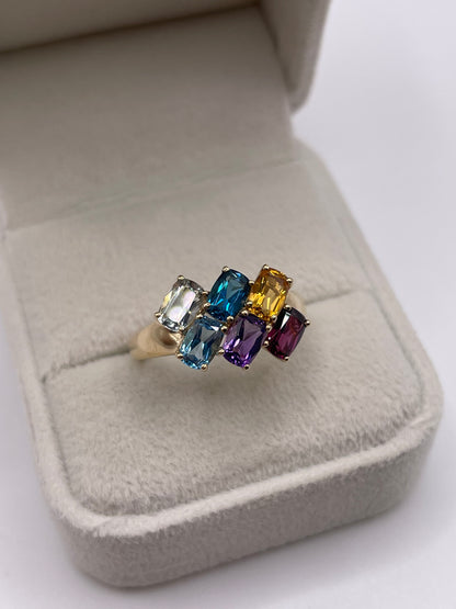 9ct gold multi gemstone cluster ring
