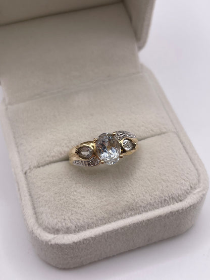 9ct gold aquamarine and diamond ring