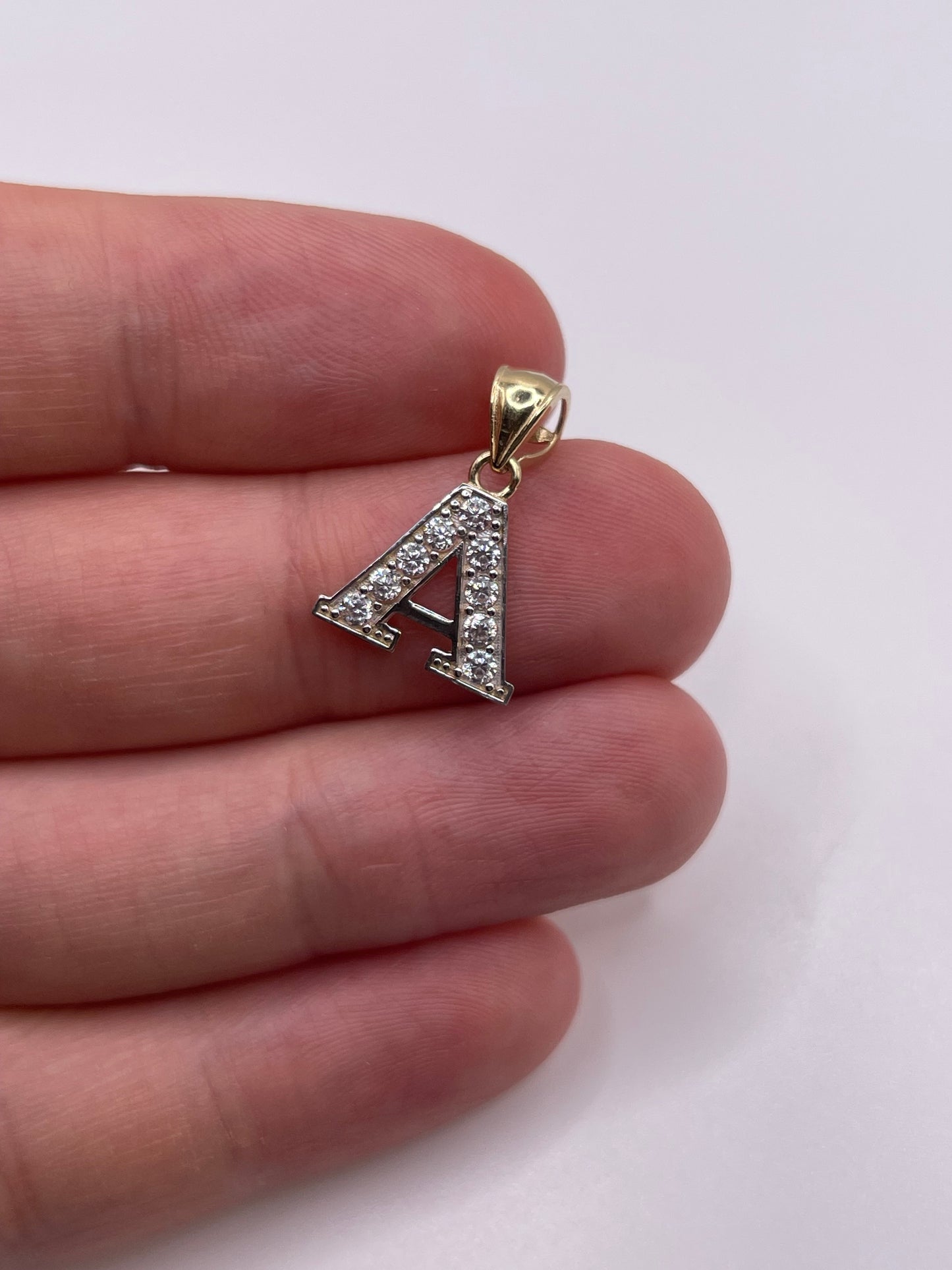 9ct gold cz initial A pendant