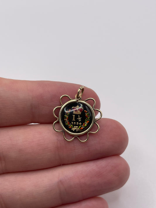 9ct gold & silver 1 1/2 penny pendant