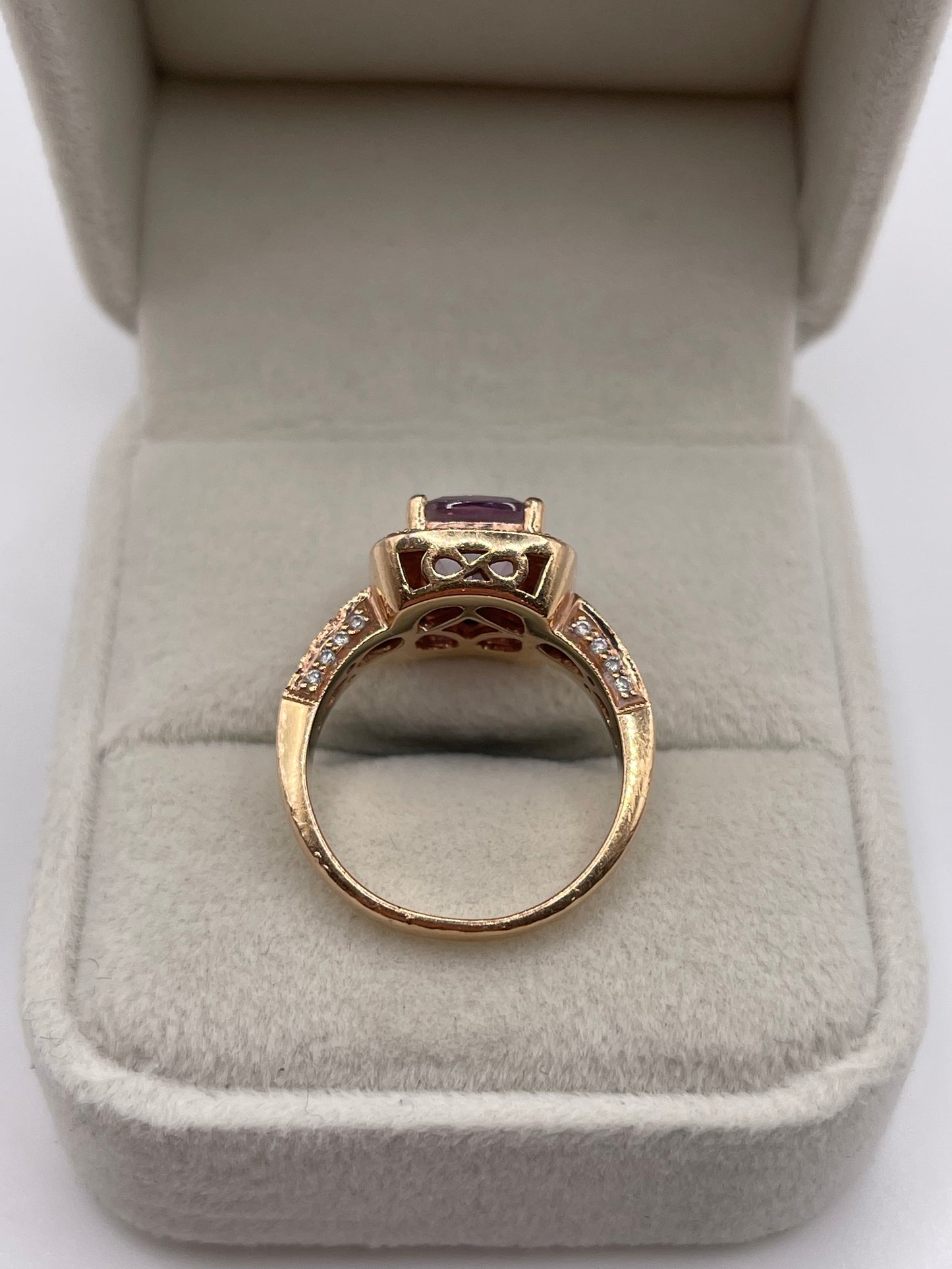LeVian 14ct rose gold amethyst, ruby and diamond ring