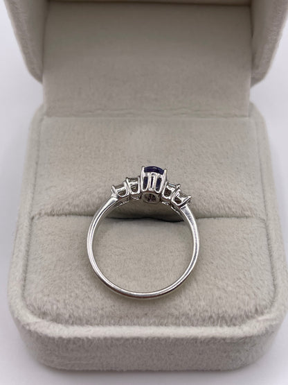 9ct white gold tanzanite and diamond ring