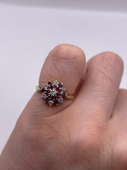 9ct gold ruby and diamond cluster ring