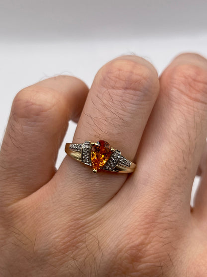 9ct gold orange sapphire and diamond ring