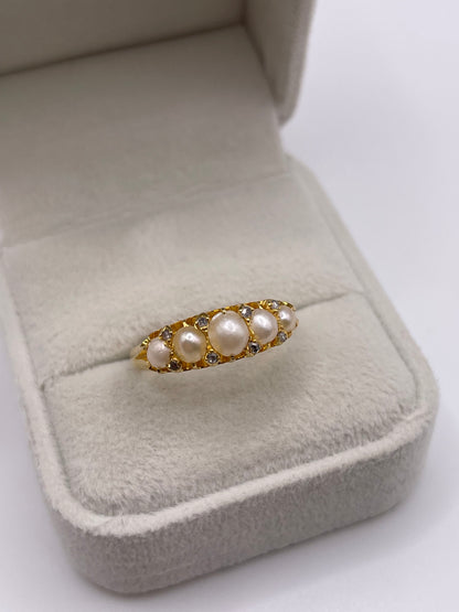 Antique 18ct gold pearl and diamond ring