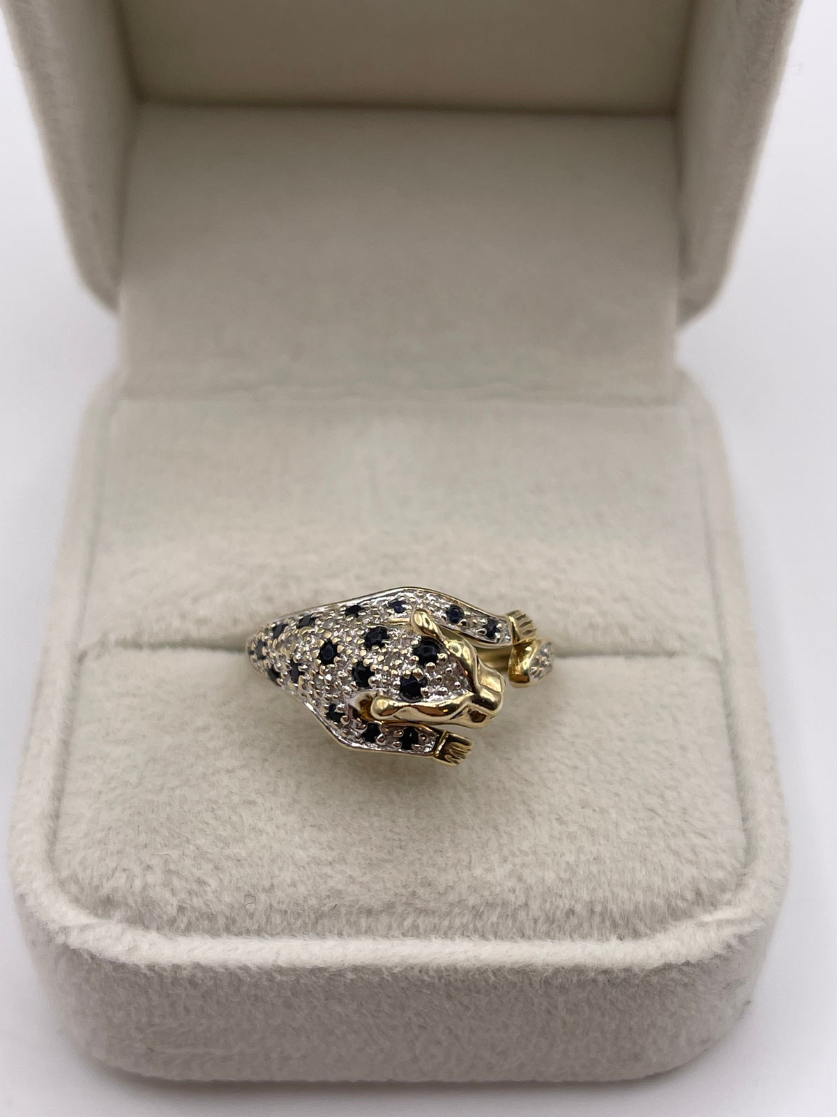 9ct gold sapphire and diamond panther ring