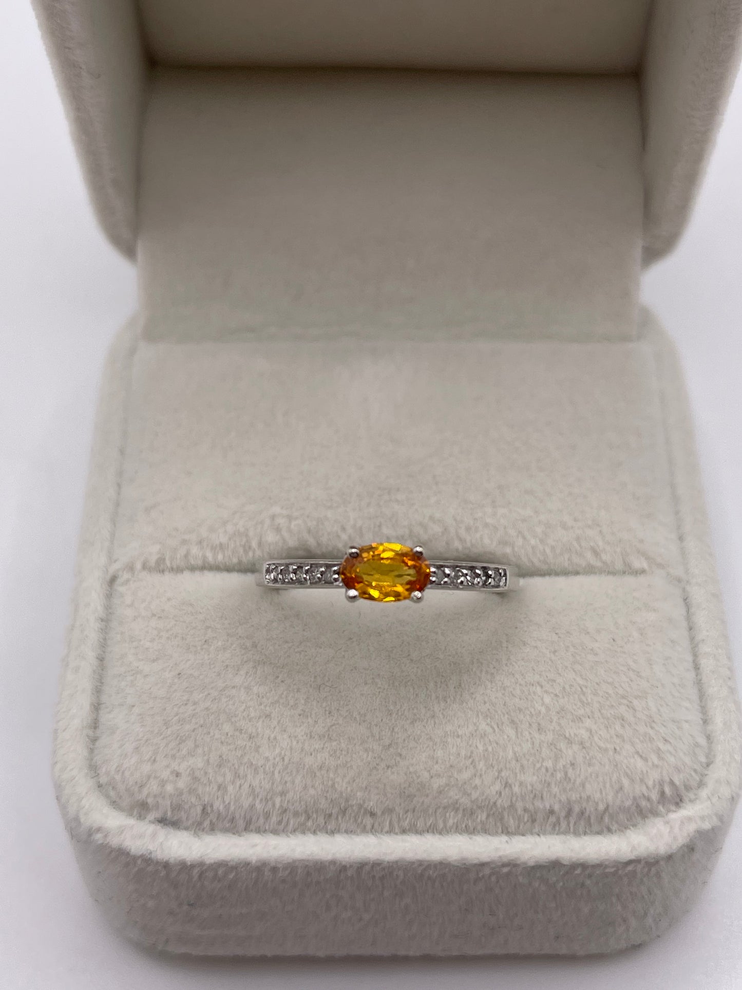 9ct white gold orange sapphire and diamond ring