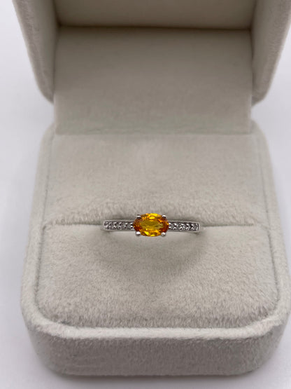 9ct white gold orange sapphire and diamond ring