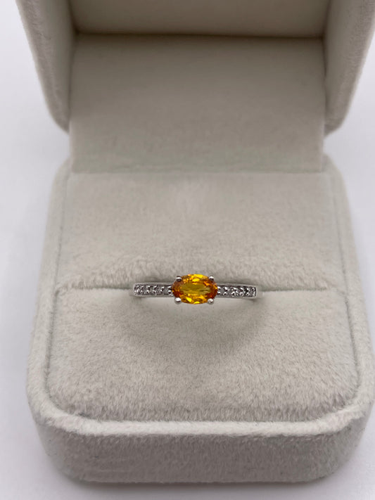 9ct white gold orange sapphire and diamond ring