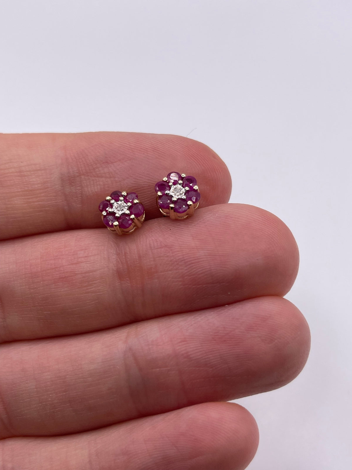 9ct gold ruby and diamond earrings