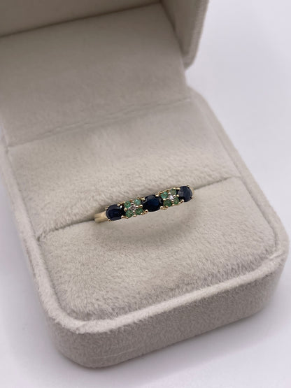 9ct gold sapphire, emerald and diamond ring