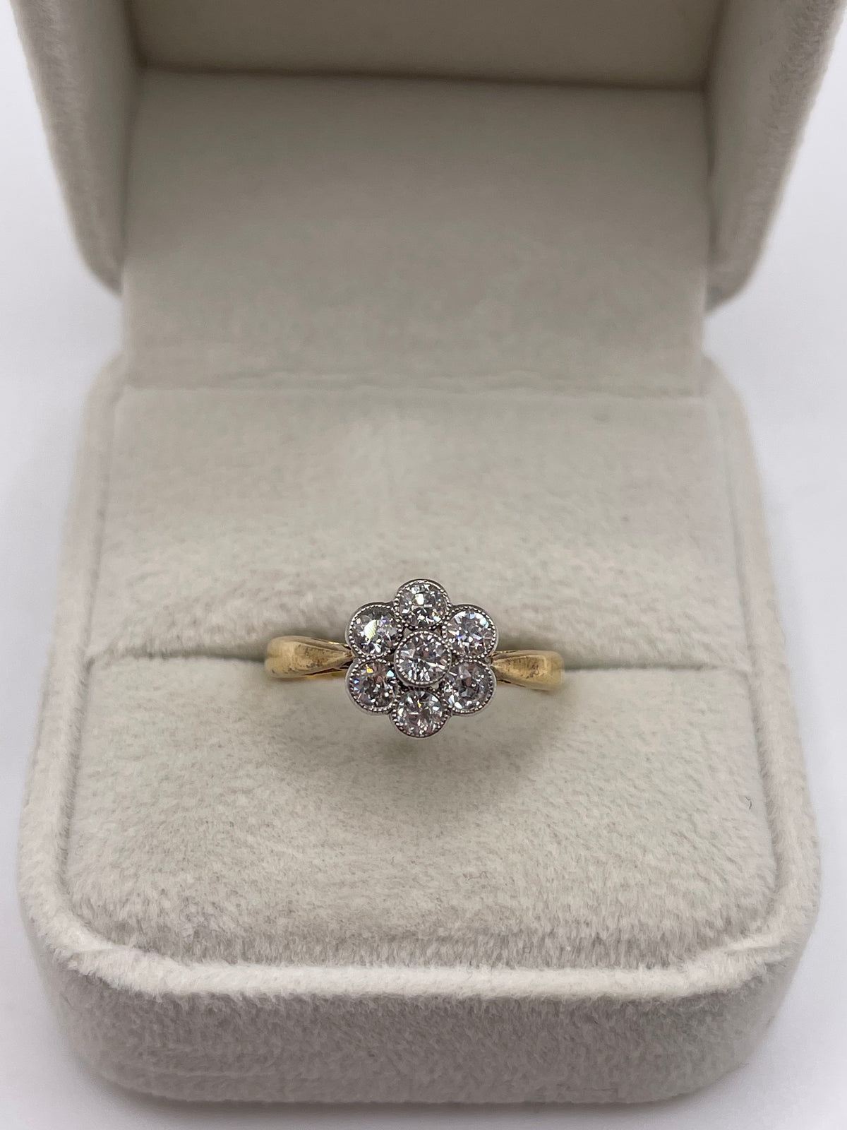 18ct gold old cut diamond cluster ring