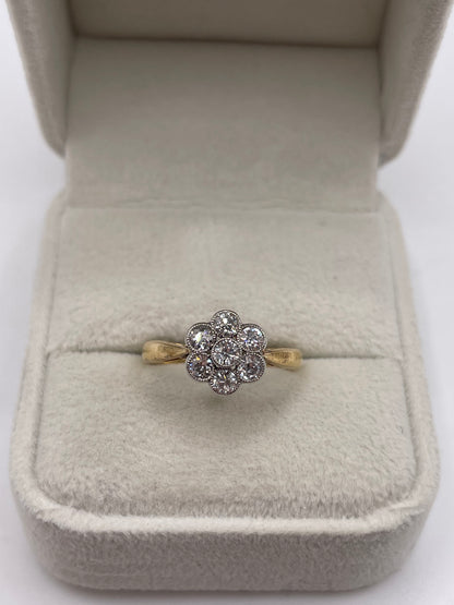 18ct gold old cut diamond cluster ring
