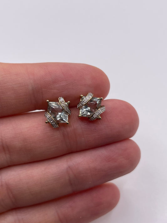 9ct gold green amethyst and diamond earrings