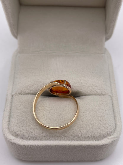 14ct rose gold amber ring