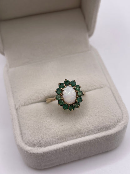9ct gold opal and emerald ring