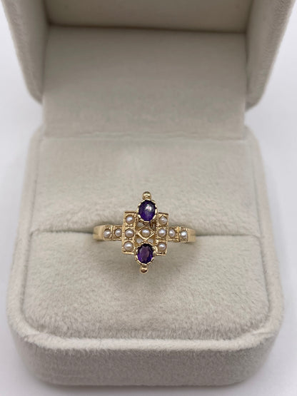 9ct gold amethyst and pearl ring
