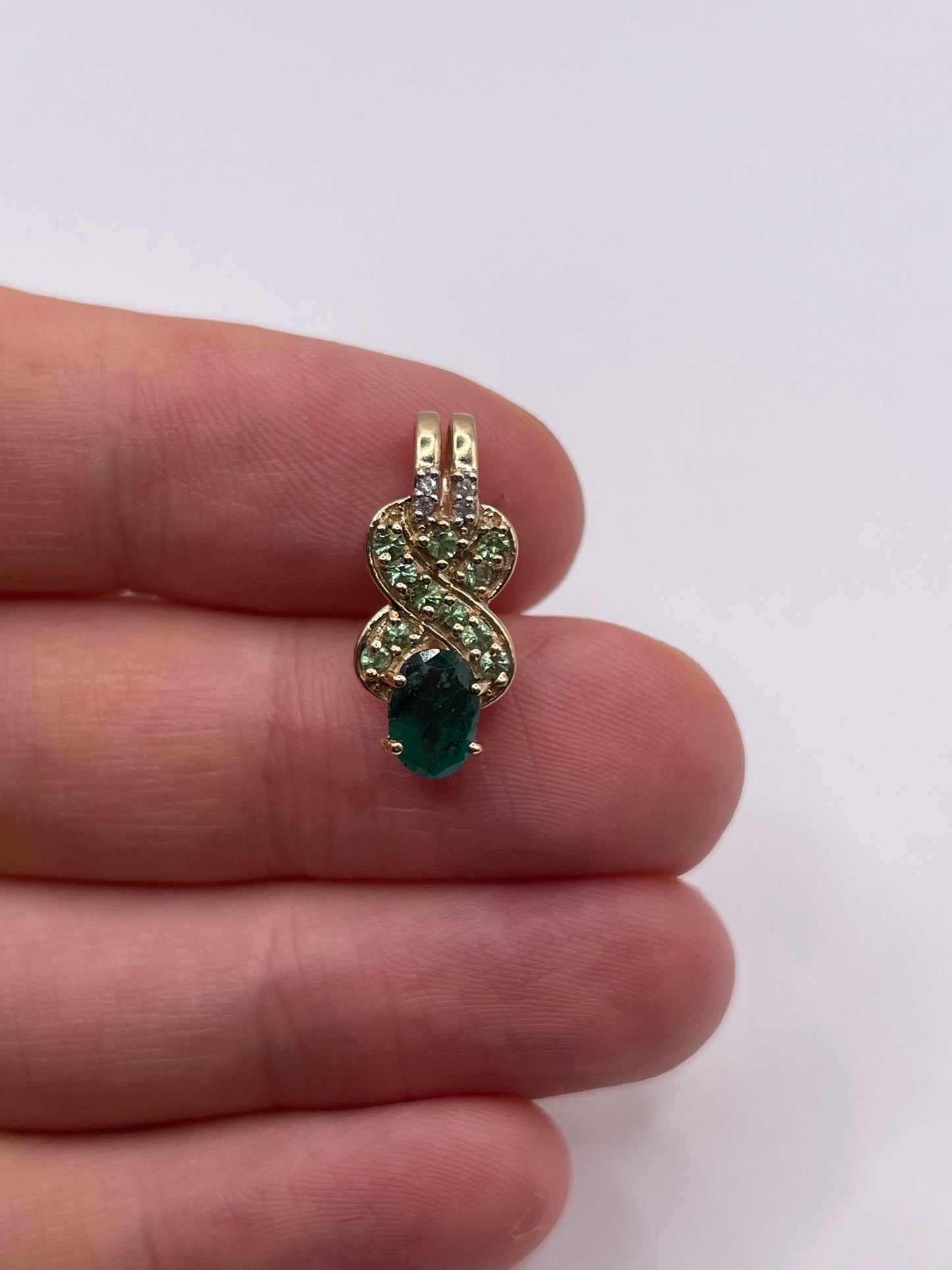 9ct gold emerald, tsavorite garnet and diamond pendant