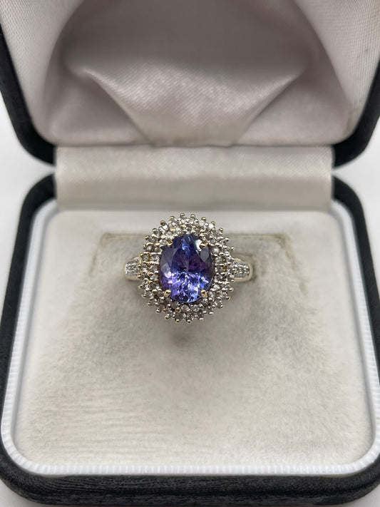 9ct gold tanzanite and zircon ring