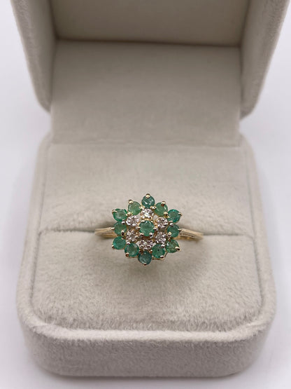 9ct gold emerald and diamond cluster ring