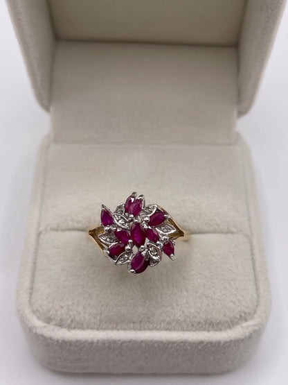 9ct gold ruby and diamond ring