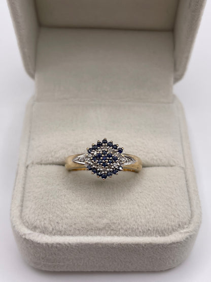 9ct gold sapphire and diamond cluster ring