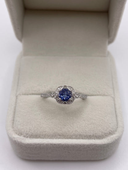 9ct white gold tanzanite and diamond ring