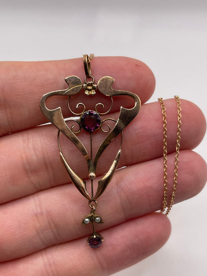Antique 9ct gold paste and pearl necklace