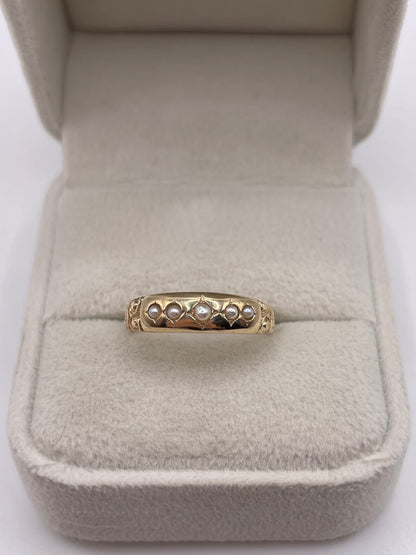 9ct gold pearl gypsy ring