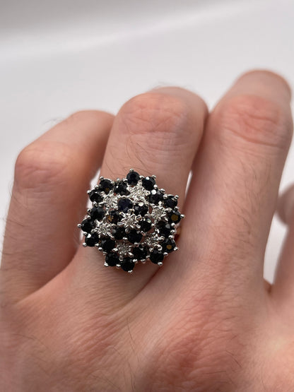 9ct gold sapphire and diamond cluster ring