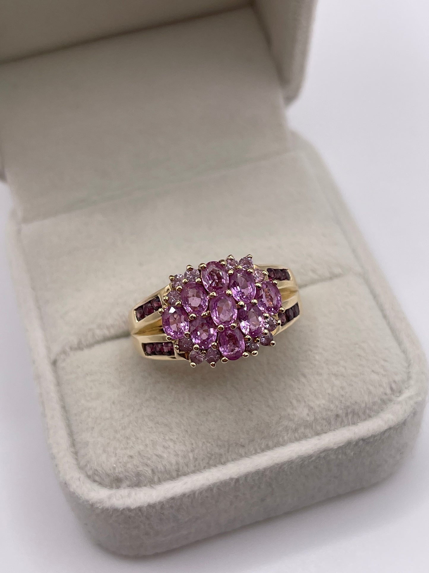 9ct gold pink sapphire cluster ring