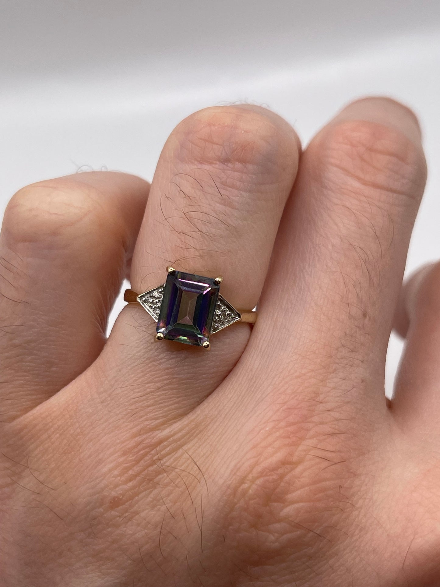 9ct gold mystic topaz and diamond ring