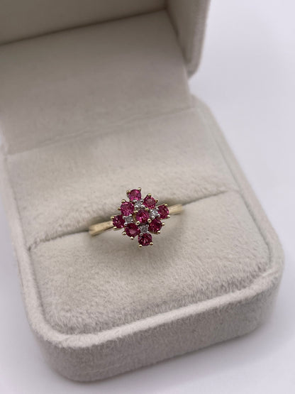 9ct gold ruby and diamond cluster ring