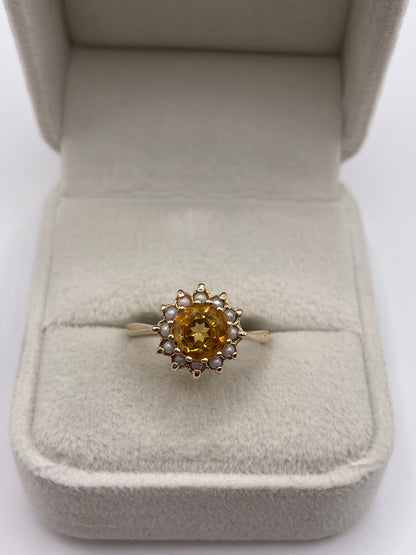 9ct gold citrine and pearl ring