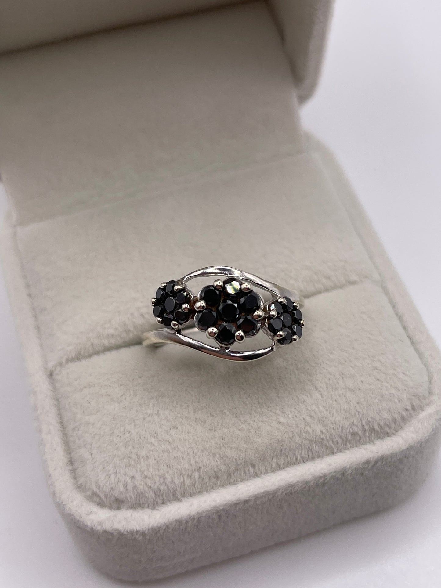 9ct white gold black diamond cluster ring