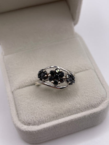 9ct white gold black diamond cluster ring