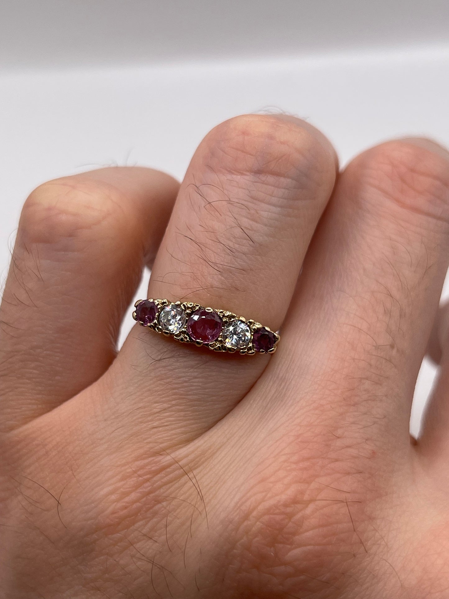 9ct gold ruby and cz ring