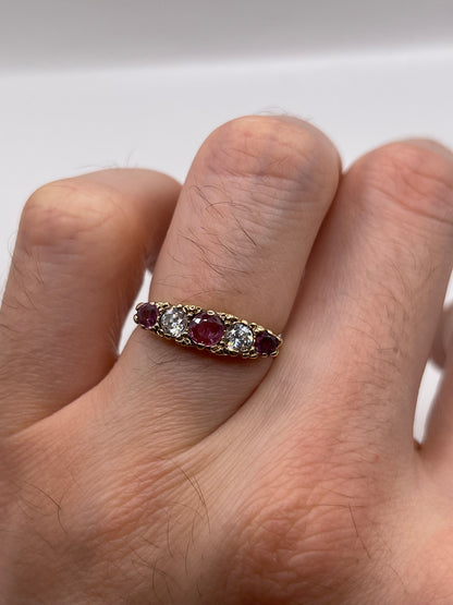 9ct gold ruby and cz ring