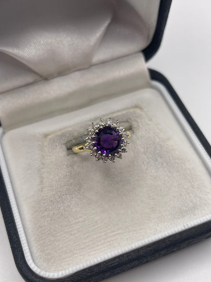 18ct gold amethyst and diamond ring