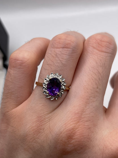 9ct gold amethyst and diamond ring