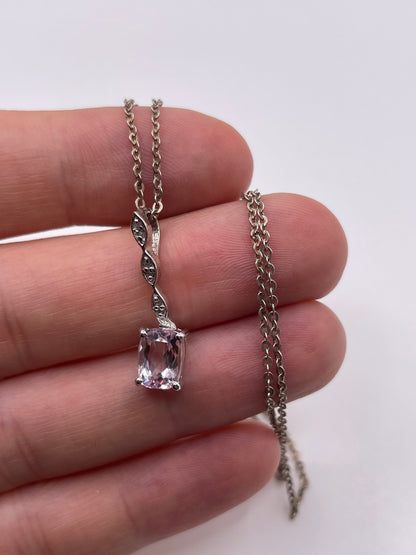 Silver kunzite and zircon necklace