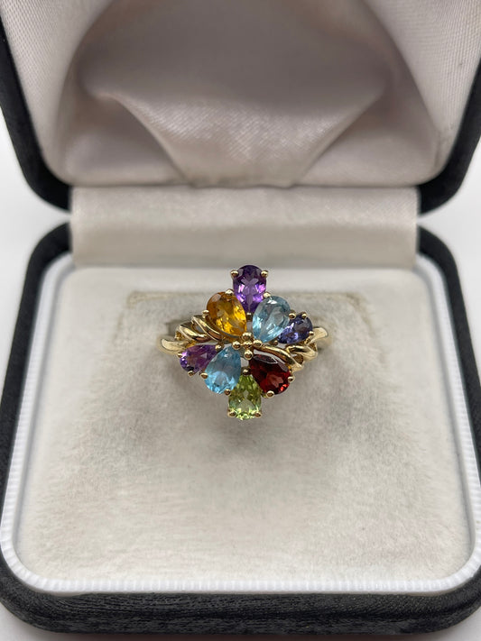 9ct gold multi gemstone cluster ring