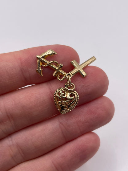 9ct gold hope, faith and charity charm