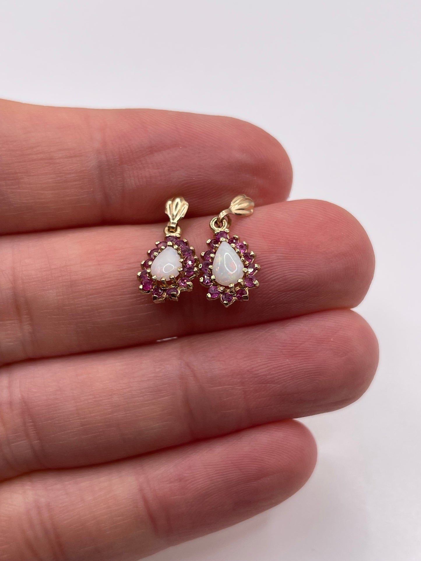 9ct gold opal and ruby earrings
